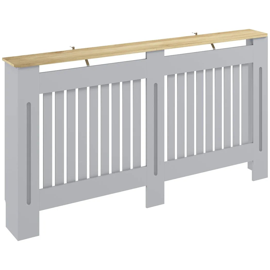 HOMCOM 152cm Slatted Radiator Cover, Painted Cabinet with Line Grill Design and Top Shelf – Grey