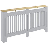 HOMCOM 152cm Slatted Radiator Cover, Painted Cabinet with Line Grill Design and Top Shelf – Grey