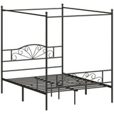 HOMCOM King Size Canopy Bed Frame with Headboard and Footboard – Metal Four-Poster Bed, Black
