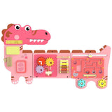 AIYAPLAY Wall-Mounted Montessori Busy Board with Xylophone – Dinosaur Toddler Learning Centre, Pink