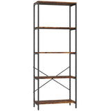 HOMCOM 5-Tier Industrial Bookcase with Metal Frame and Anti-Tipping Straps – Display Shelf, Rustic Brown and Black