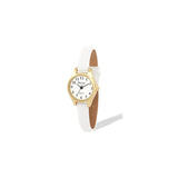 Ravel Ladies Petite Gold-Tone Watch with Clear Numerals and White Leatherette Strap