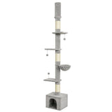 PawHut Floor to Ceiling Cat Tree, 230-250cm Adjustable Six-Level Cat Tower with Hammock, Condo & Sisal Posts