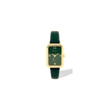 Ravel Ladies Rectangular Gold-Tone Watch with Green Faux Leather Strap