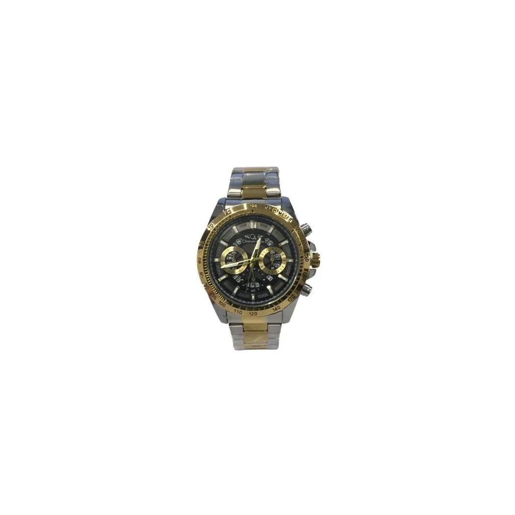 Christyan Arden Mens New FK Fashion Dated Multi Black Dial Analogue 2 Tone Metal Bracelet Strap Watch