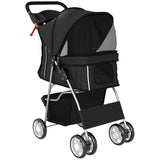 PawHut Foldable Dog Pram with Reflective Strips and 360° Swivel Wheels – Pet and Cat Stroller, Black