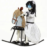 HOMCOM Animated Halloween Girl on Rocking Horse, 72cm Animatronic with Glowing Eyes and Sound/Touch Activation