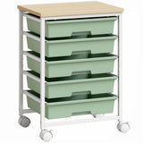 HOMCOM 6-Tier Storage Trolley on Wheels with 5 Pull-Out Drawers – Metal Kitchen Rolling Cart, Green