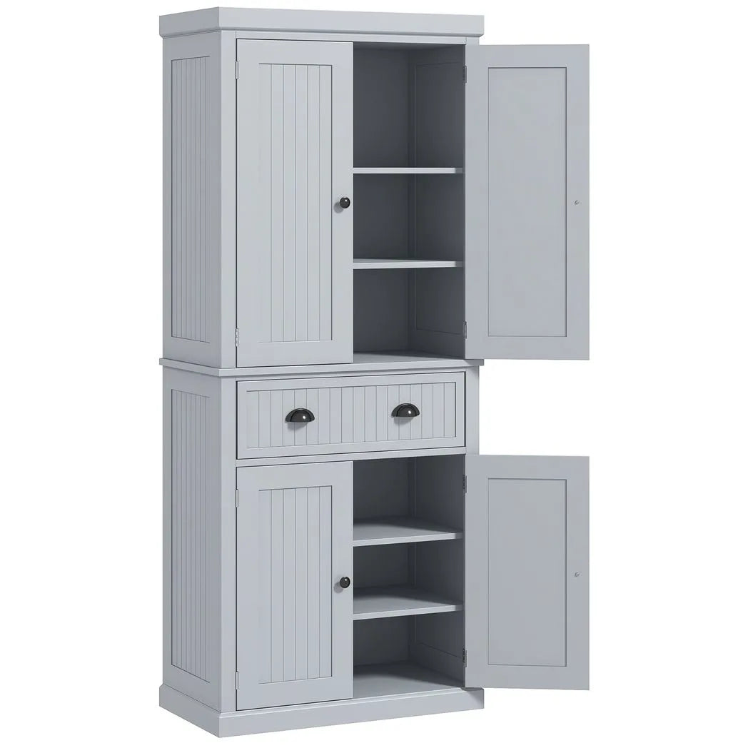 HOMCOM Mid-Century Kitchen Cabinet with Sliding Drawer and Adjustable Shelves – Larder Cupboard, Grey