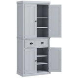 HOMCOM Mid-Century Kitchen Cabinet with Sliding Drawer and Adjustable Shelves – Larder Cupboard, Grey
