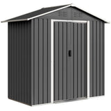 Outsunny 6.5 x 3.5ft Galvanised Metal Garden Shed with Double Doors and Vents, Dark Grey