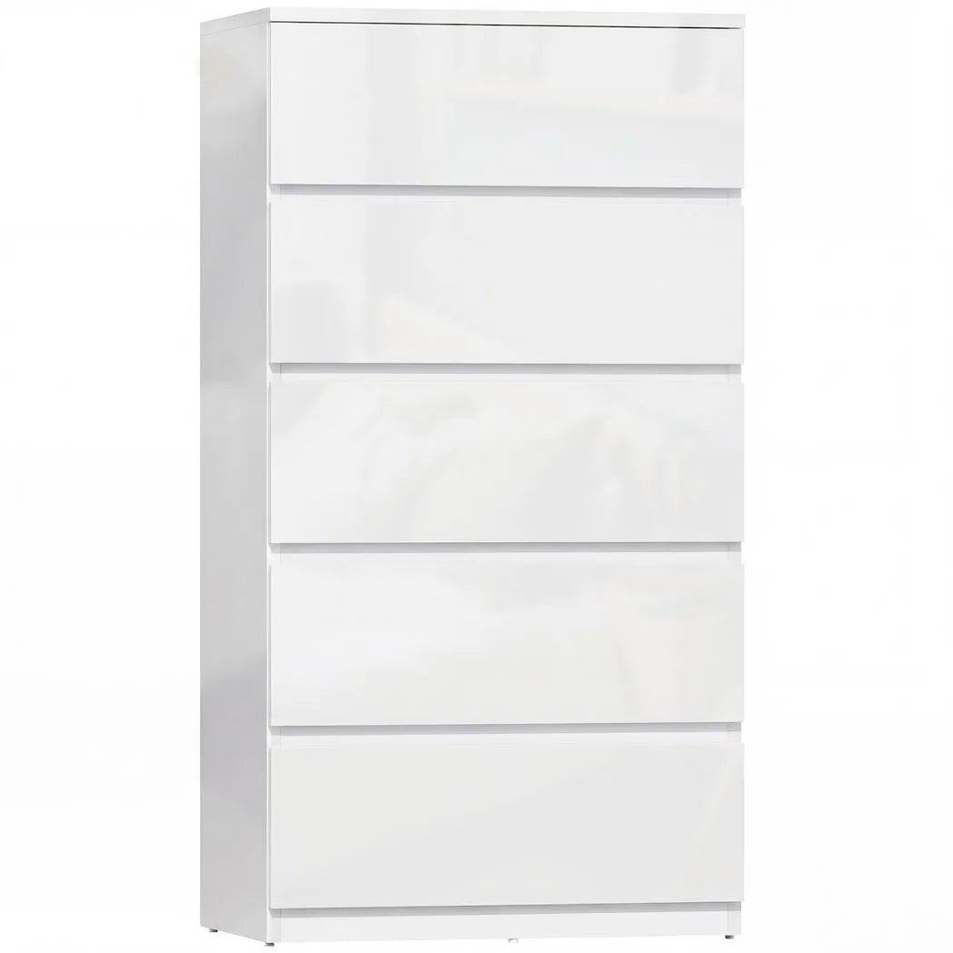 HOMCOM 5-Drawer Chest of Drawers with Handle-Free High Gloss Fronts & Soft-Close – Modern Bedroom Storage Unit