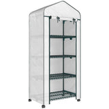 Outsunny 4 Tier Mini Portable Greenhouse with PE Cover & Lockable Wheels – Compact Plant Grow Shed, White