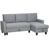 HOMCOM Three-Seater Storage Sofa Bed with Chaise & Linen-Look Upholstery – Fold-Out Sofa Bed, Grey