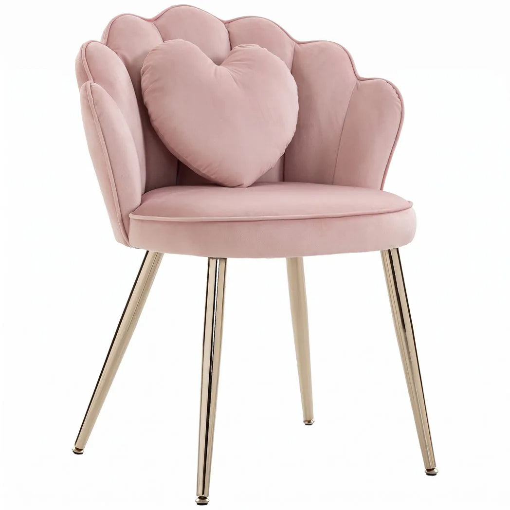 HOMCOM Velvet Accent Chair with Lotus Back, Heart Lumbar Pillow and Gold Tone Metal Legs, Soft Pink