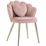 HOMCOM Velvet Accent Chair with Lotus Back, Heart Lumbar Pillow and Gold Tone Metal Legs, Soft Pink