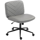 HOMCOM Armless Home Office Desk Chair with Wide 62cm Seat, Adjustable Height and Rocking – Pet-Friendly Leather, Grey