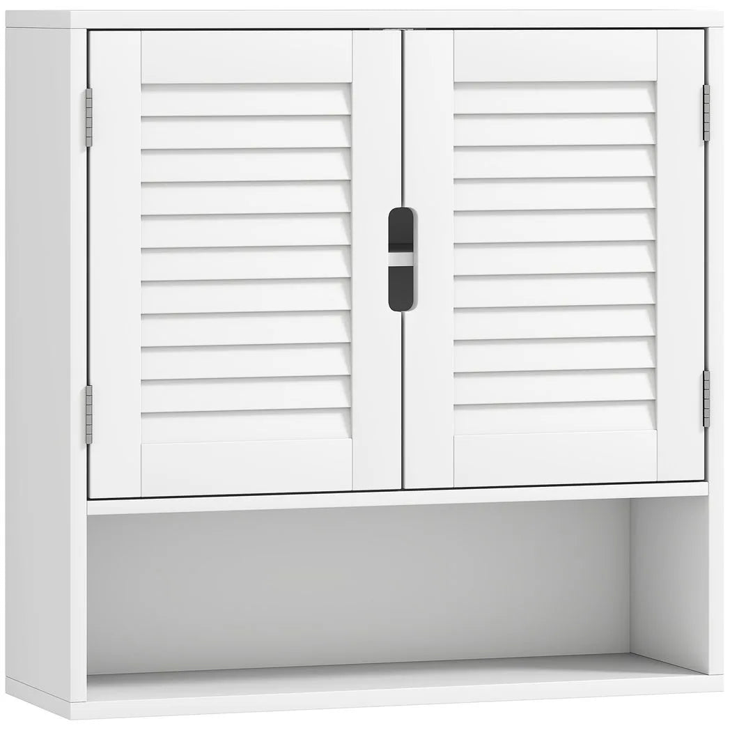 HOMCOM Wall Mounted Bathroom Cabinet with Adjustable Shelves – 60 cm Louvred Door Storage, White