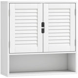 HOMCOM Wall Mounted Bathroom Cabinet with Adjustable Shelves – 60 cm Louvred Door Storage, White