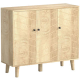 HOMCOM Vintage Sideboard with Chevron Doors and Pine Wood Legs – Soft-Close Kitchen and Living Room Storage