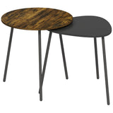 HOMCOM Nesting Side Table Set of 2 with Round and Triangle Tables – Space-Saving Metal Leg Design, Rustic Brown