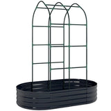 Outsunny Galvanised Metal Raised Garden Bed with Arched Trellis – 5 x 3 x 6ft, 425L, Open Bottom, Dark Grey