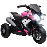 HOMCOM Kids Electric Motorcycle, 6V Three-Wheel Ride-On with LED Headlight, Music & Horn – Ages 3-5, Pink