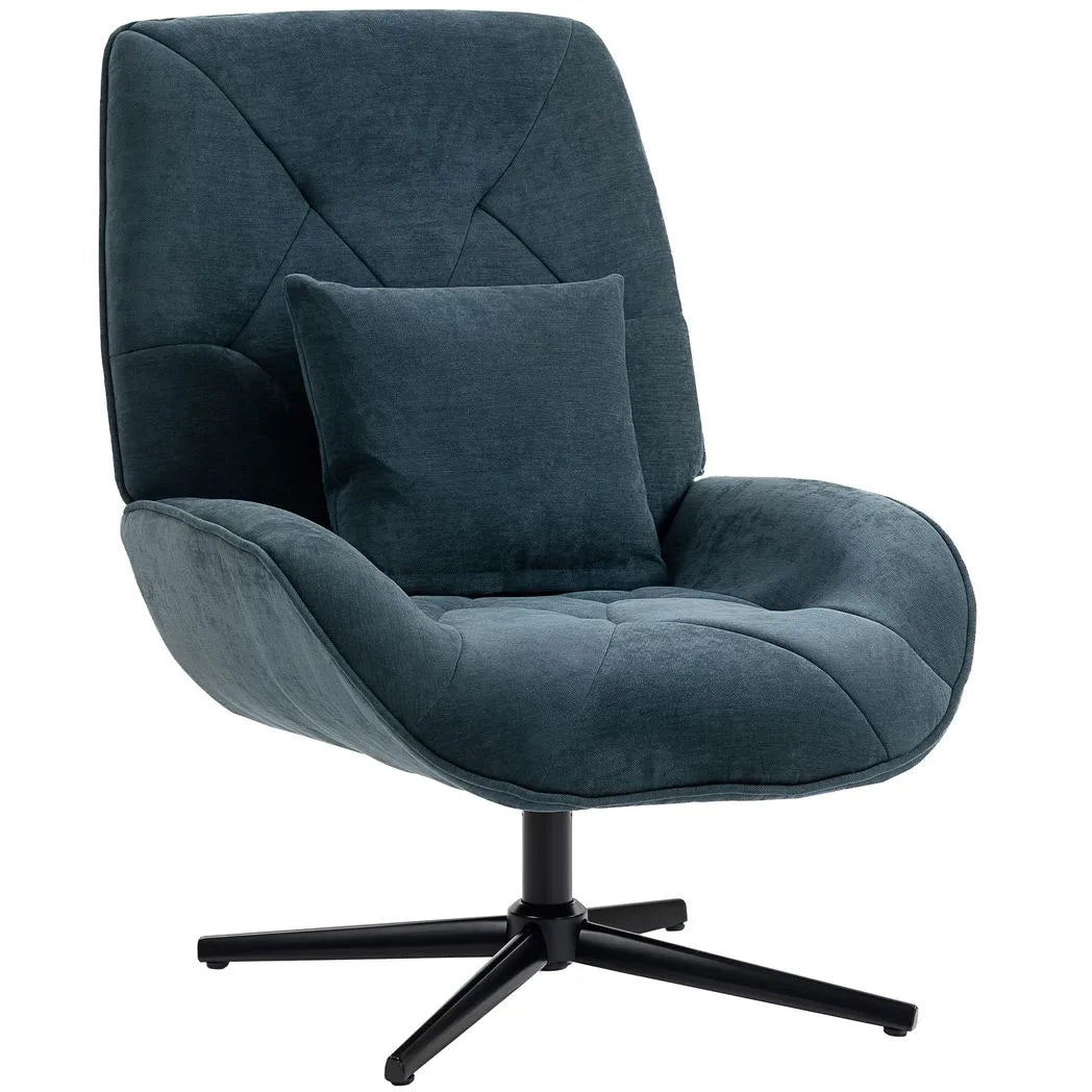 HOMCOM Swivel Accent Chair with Lumbar Pillow, High Back and Deep Seat – Chenille Upholstered Armchair, Dark Green
