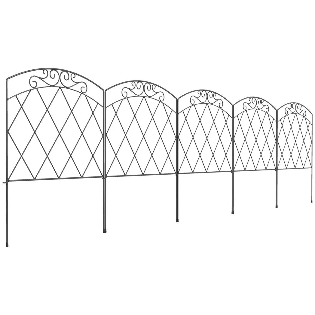 Outsunny 3m Decorative Metal Garden Fence, Diamond and Swirl Pattern – Flexible Border Fencing