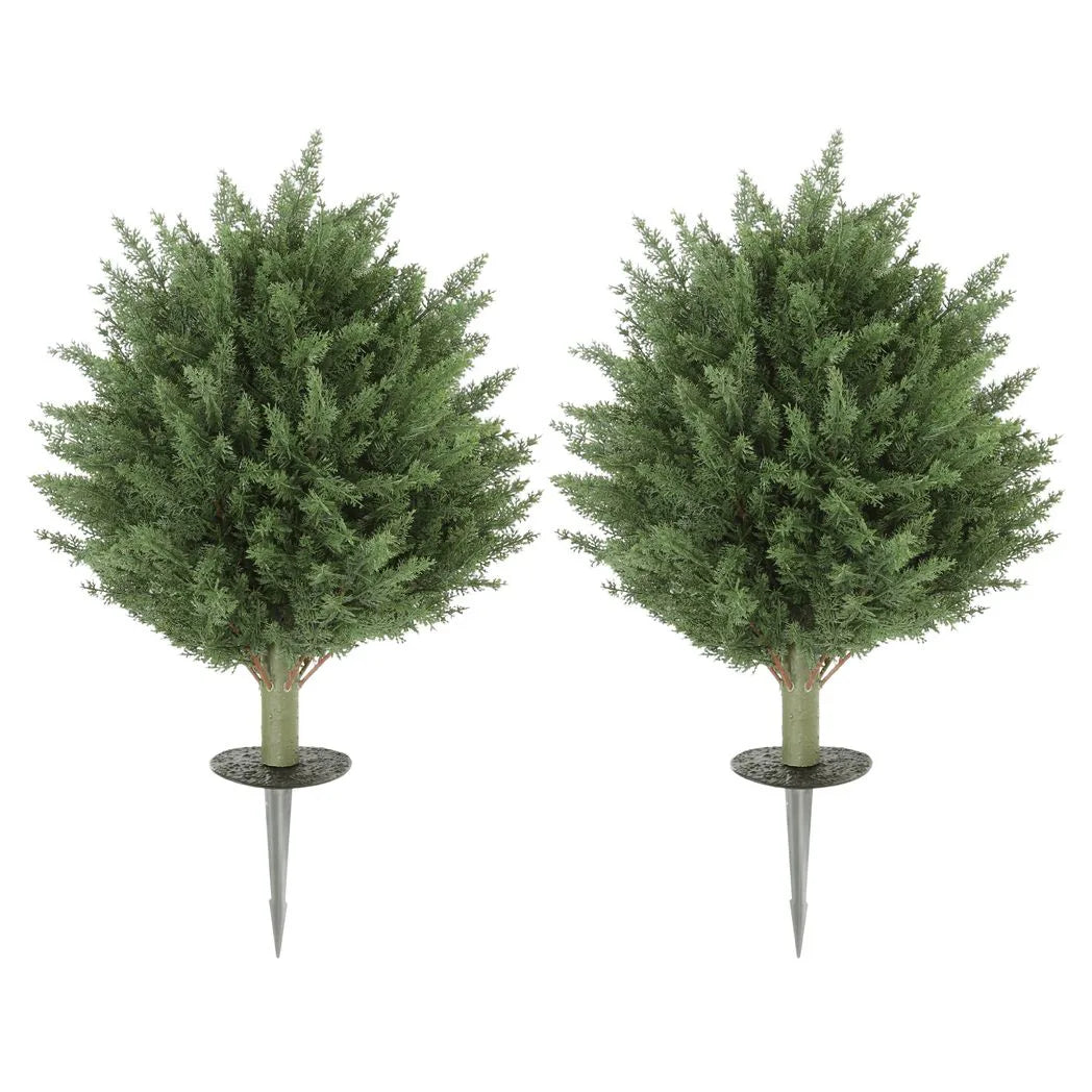 HOMCOM 60 cm Artificial Cypress Tree with Ground Stake, Set of 2 Artificial Plants for Indoor & Outdoor