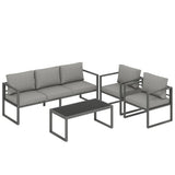 Outsunny 4 Piece Garden Furniture Set with 3-Seater Sofa, 2 Armchairs & Glass Coffee Table – Aluminium Patio Lounge
