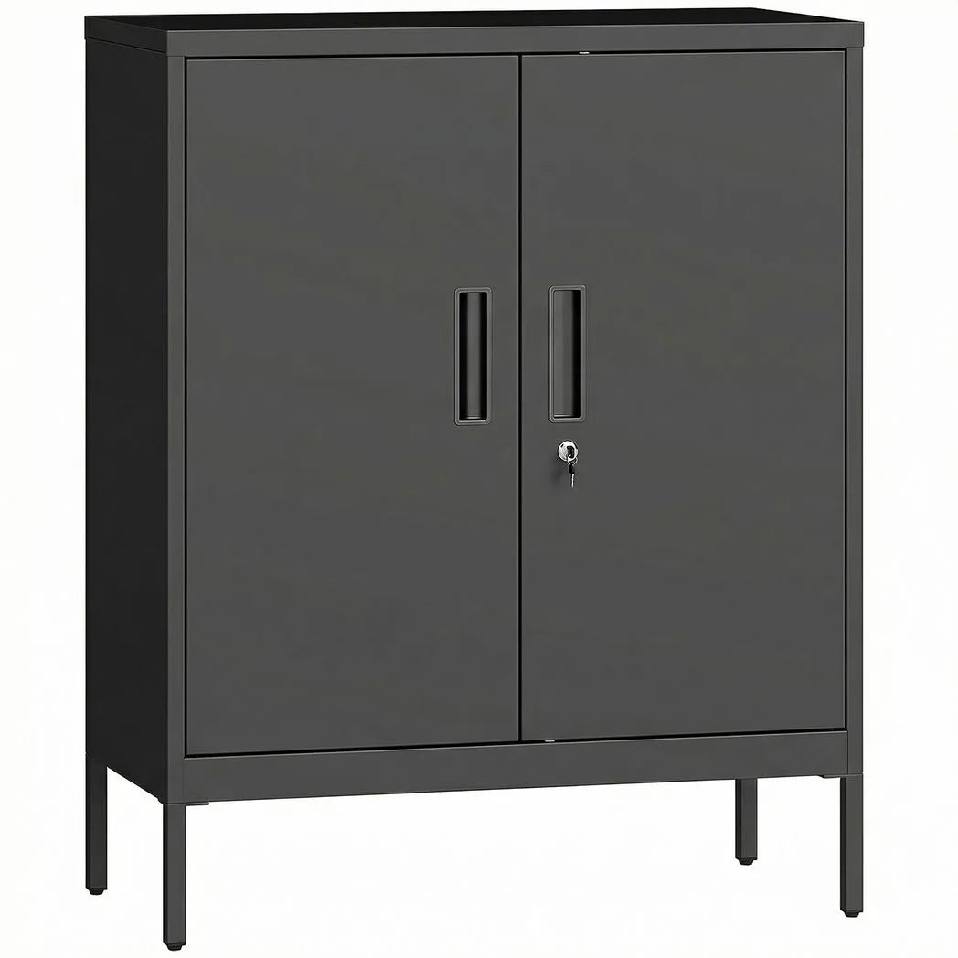 HOMCOM Metal Storage Cabinet with Lock and 2 Adjustable Shelves – Garage and Office Storage, Black