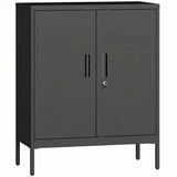 HOMCOM Metal Storage Cabinet with Lock and 2 Adjustable Shelves – Garage and Office Storage, Black