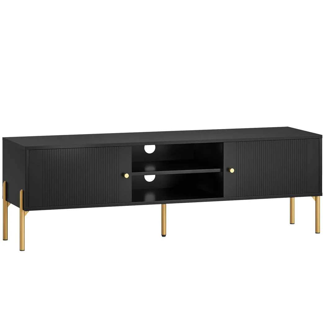 HOMCOM TV Stand for TVs up to 65" with 2 Open Shelves, 2 Cabinets and Gold Steel Legs – Black