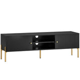 HOMCOM TV Stand for TVs up to 65" with 2 Open Shelves, 2 Cabinets and Gold Steel Legs – Black