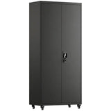 HOMCOM Lockable Metal Storage Cabinet with Removable Wheels and 4 Adjustable Shelves – 180 cm Steel Tool Cabinet