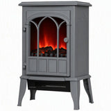 HOMCOM Freestanding Electric Fireplace with LED Flame, 1000W/2000W Log Burner and Overheat Safety, Grey