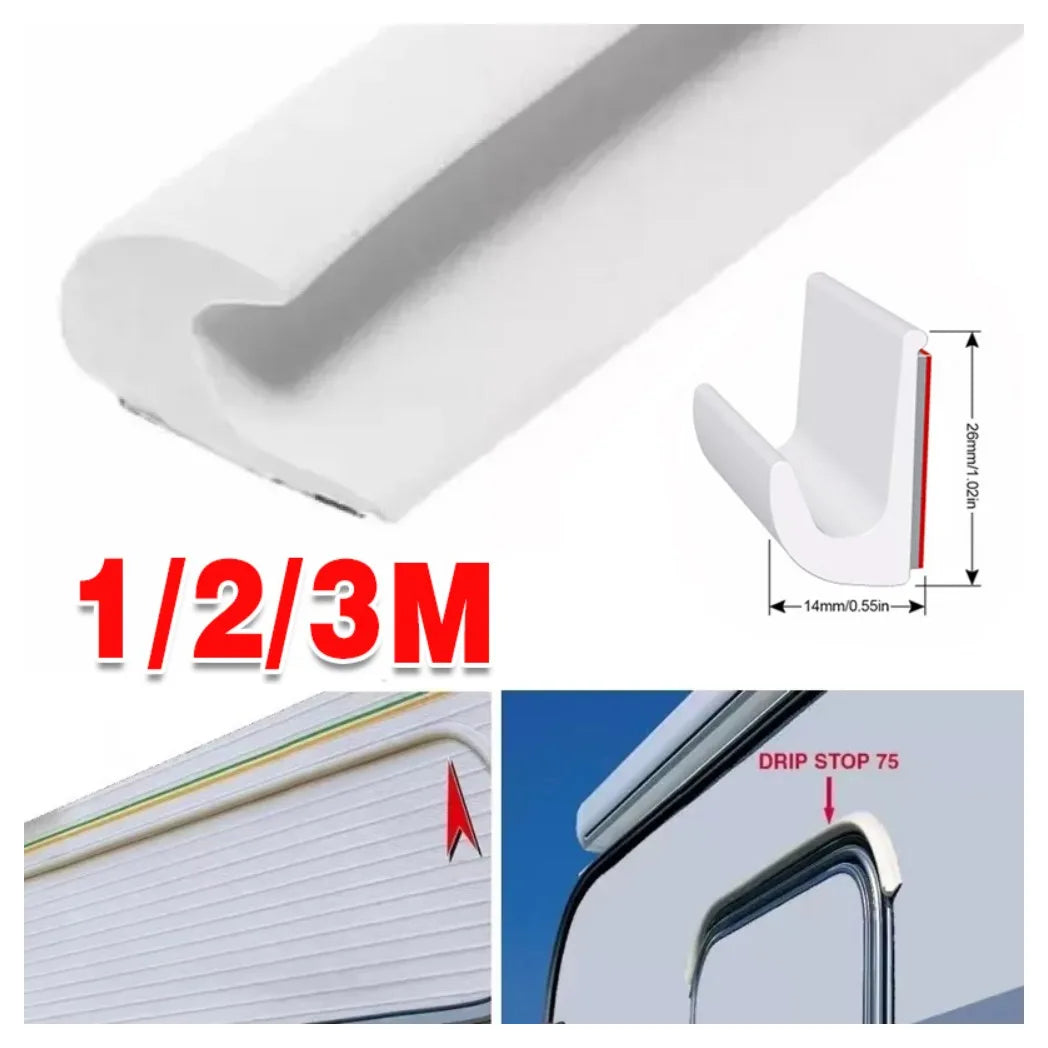 Drip Stop Door Rain Gutter Deflector, 1m / 2m / 3m – Self-Adhesive Drip Guard for Caravan & Motorhome
