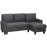 HOMCOM Three-Seater Storage Sofa Bed with Fold-Out Design and 110 cm Chaise Storage – Charcoal Grey