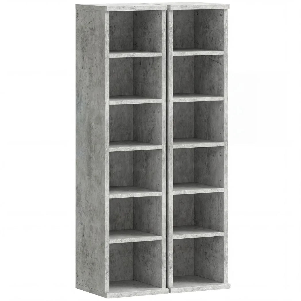 HOMCOM Set of 2 CD Media Display Shelf Towers with 5 Adjustable Shelves – Slim Racks, Grey