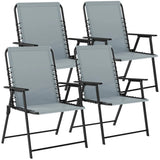 Outsunny Set of 4 Folding Garden Chairs with Breathable Texteline Seats and Armrests – Outdoor Dining, Light Grey