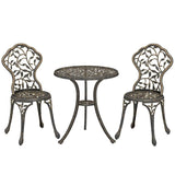 Outsunny 3 Piece Aluminium Bistro Set – Garden Table and 2 Chairs with Floral Cut-Out Design, Brown