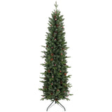 HOMCOM 7ft Slim Artificial Christmas Tree, Gracious Pine with 904 Tips, Pine Cones and Berries, Green