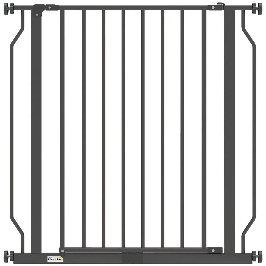 PawHut Extra Wide Pressure Fit Dog Gate with Double-Locking Door – Adjustable 75-85 cm Barrier, Black