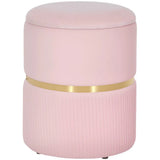 HOMCOM Velvet-Feel Round Storage Ottoman with Cushioned Top – Footstool and Hidden Storage, Pink
