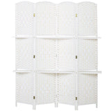 HOMCOM 4 Panel Folding Room Divider with Two Shelves & Arched Top – Freestanding Privacy Screen, 160 x 170cm, White
