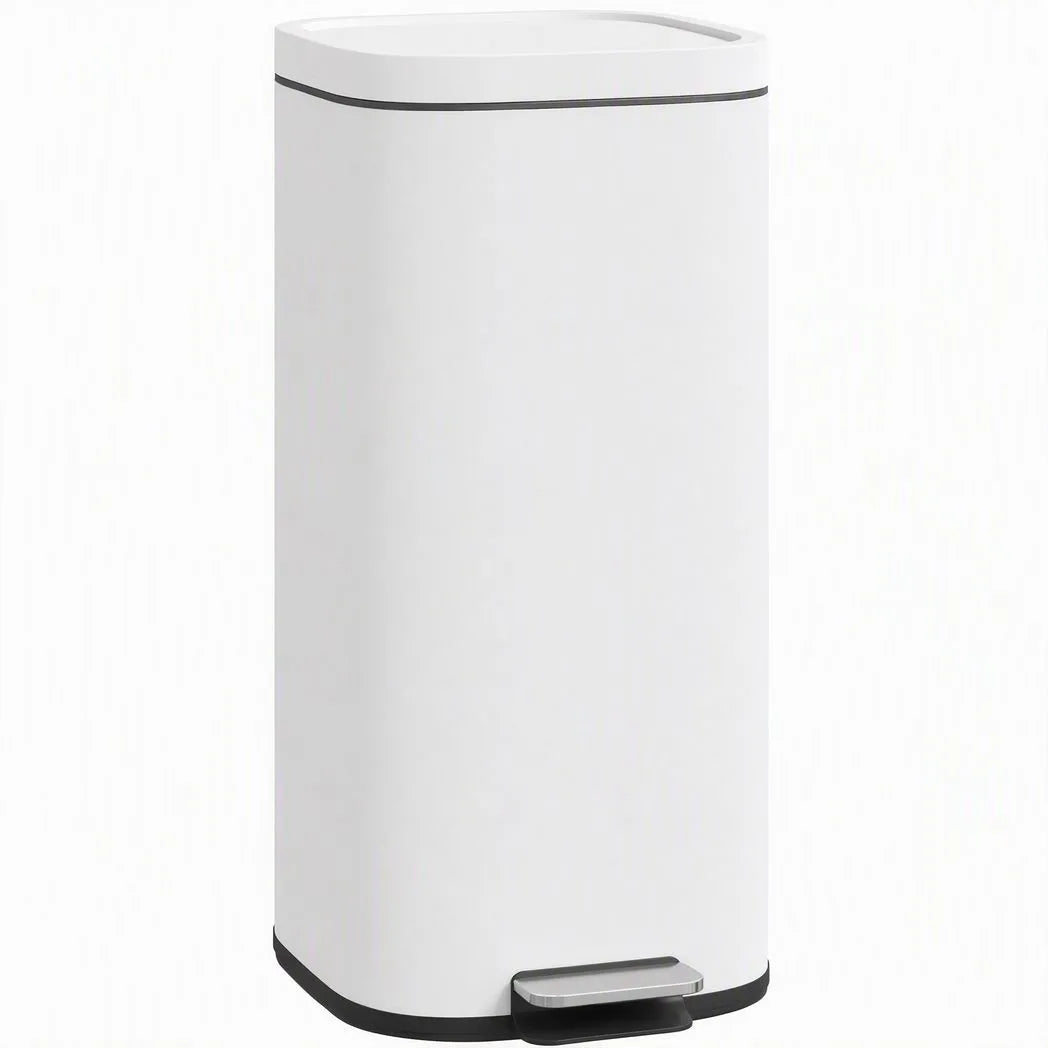 HOMCOM 30L Kitchen Pedal Bin with Soft-Close Lid – Compact Rubbish Bin with Removable Bucket, White