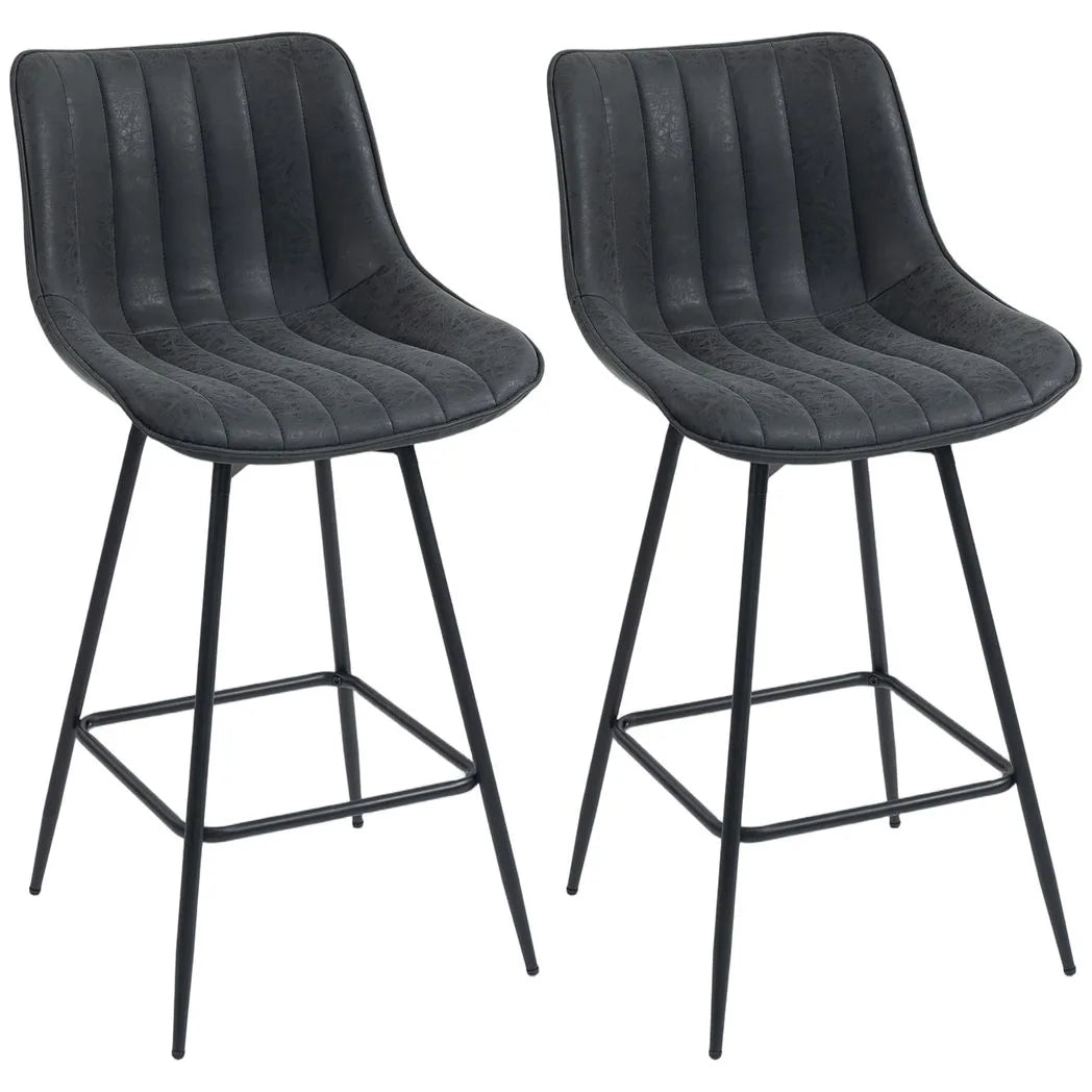HOMCOM Set of 2 PU Leather Swivel Bar Stools with Channel Stitching – Kitchen Breakfast Bar, Black