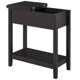 HOMCOM Narrow End Table with Flip Top and Bottom Shelf – Retro Side Table for Living Room and Study, Dark Coffee