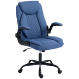HOMCOM Linen-Look Executive Office Chair with Flip-Up Armrests, Thick Cushion & Rocking Function, Blue